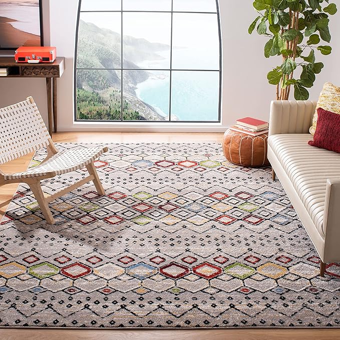SAFAVIEH Amsterdam Collection Accent Rug - 2'3" x 4', Ivory & Grey, Moroccan Boho Design, Non-Shedding & Easy Care, Ideal for High Traffic Areas in Entryway, Living Room, Bedroom (AMS108A)