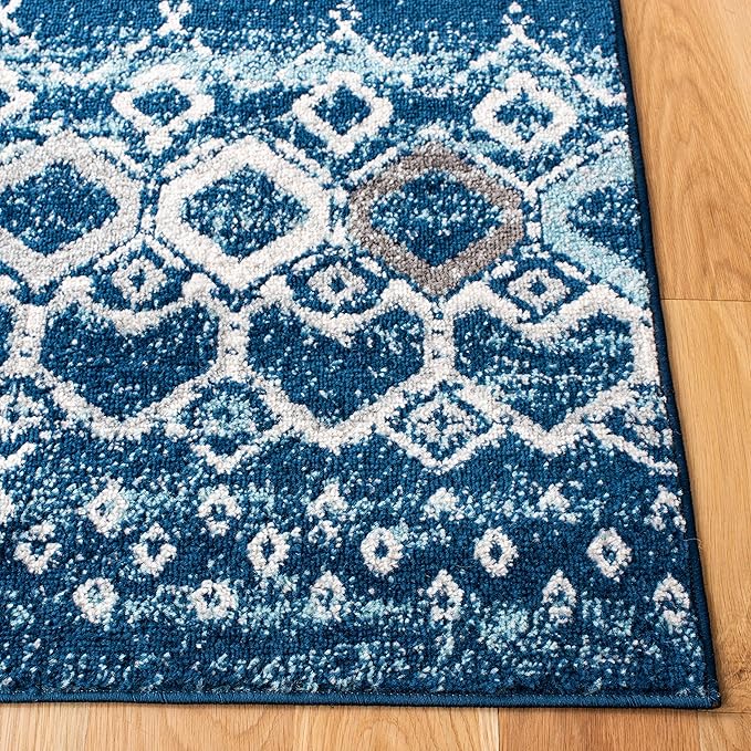 SAFAVIEH Amsterdam Collection Runner Rug - 2'3" x 16', Navy & Beige, Moroccan Boho Design, Non-Shedding & Easy Care, Ideal for High Traffic Areas in Living Room, Bedroom (AMS108N)