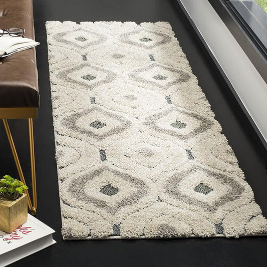 SAFAVIEH Florida Shag Collection Runner Rug - 2'3" x 9', Cream & Light Blue, Modern Design, Non-Shedding & Easy Care, 1.2-inch Thick Ideal for High Traffic Areas in Living Room, Bedroom (SG461-1160)