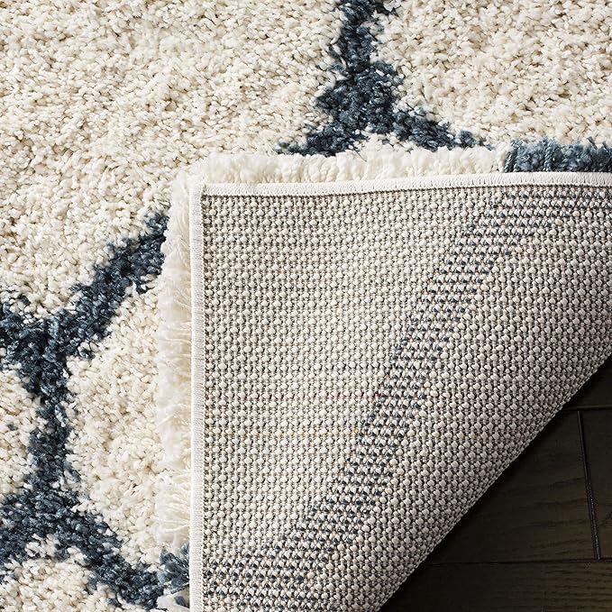 SAFAVIEH Hudson Shag Collection Runner Rug - 2'3" x 14', Ivory & Slate Blue, Trellis Design, Non-Shedding & Easy Care, 2-inch Thick Ideal for High Traffic Areas in Living Room, Bedroom (SGH280T)