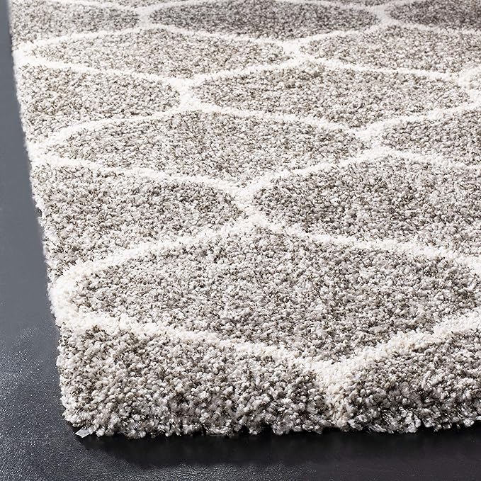 SAFAVIEH Hudson Shag Collection 5' Square Grey/Ivory SGH280B Moroccan Ogee Trellis Non-Shedding Living Room Bedroom Dining Room Entryway Plush 2-inch Thick Area Rug