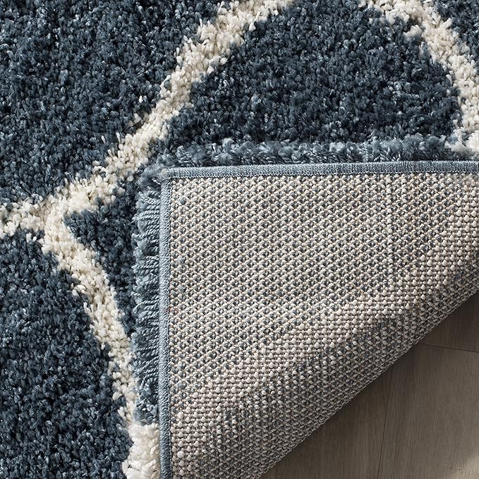 SAFAVIEH Hudson Shag Collection Runner Rug - 2'3" x 6', Slate Blue & Ivory, Trellis Design, Non-Shedding & Easy Care, 2-inch Thick Ideal for High Traffic Areas in Living Room, Bedroom (SGH280L)