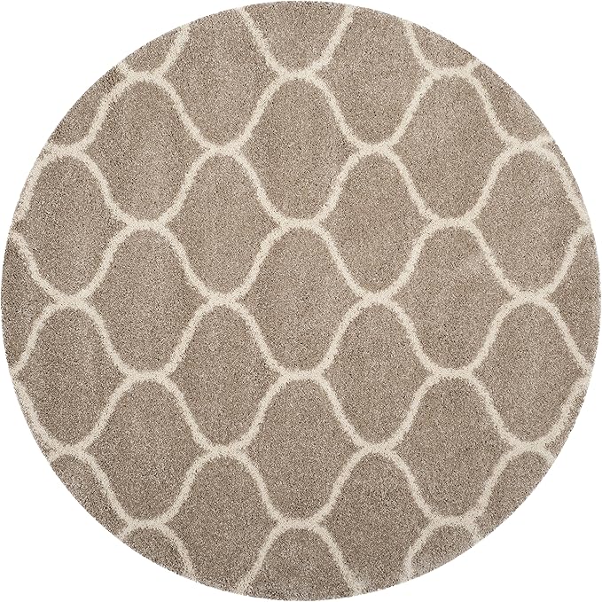 SAFAVIEH Hudson Shag Collection 9' Round Beige/Ivory SGH280S Moroccan Ogee Trellis Non-Shedding Living Room Bedroom Dining Room Entryway Plush 2-inch Thick Area Rug