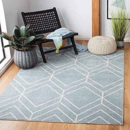 SAFAVIEH Adirondack Collection Accent Rug - 4' x 6', Blue & Ivory, Modern Geometric Design, Non-Shedding & Easy Care, Ideal for High Traffic Areas in Entryway, Living Room, Bedroom (ADR241M)