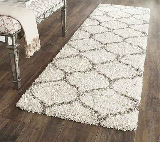 SAFAVIEH Hudson Shag Collection Runner Rug - 2'3" x 10', Ivory & Grey, Moroccan Trellis Design, Non-Shedding & Easy Care, 2-inch Thick Ideal for High Traffic Areas in Living Room, Bedroom (SGH280A)