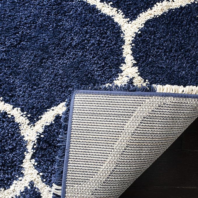 SAFAVIEH Hudson Shag Collection Runner Rug - 2'3" x 6', Navy & Ivory, Moroccan Trellis Design, Non-Shedding & Easy Care, 2-inch Thick Ideal for High Traffic Areas in Living Room, Bedroom (SGH280C)