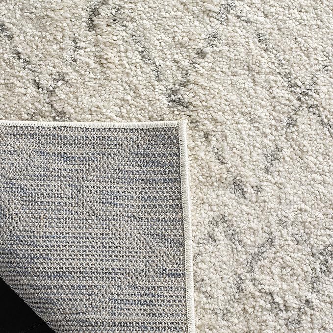 SAFAVIEH Berber Shag Collection Runner Rug - 2' x 14', Cream & Light Grey, Moroccan Design, Non-Shedding & Easy Care, 1.2-inch Thick Ideal for High Traffic Areas in Living Room, Bedroom (BER165C)