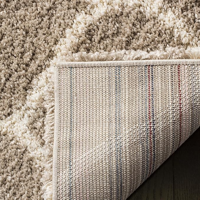 SAFAVIEH Hudson Shag Collection 7' Square Beige/Ivory SGH280S Moroccan Ogee Trellis Non-Shedding Living Room Bedroom Dining Room Entryway Plush 2-inch Thick Area Rug