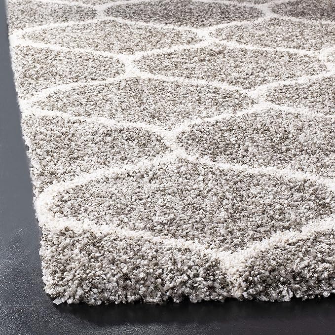 SAFAVIEH Hudson Shag Collection 7' Square Grey/Ivory SGH280B Moroccan Ogee Trellis Non-Shedding Living Room Bedroom Dining Room Entryway Plush 2-inch Thick Area Rug