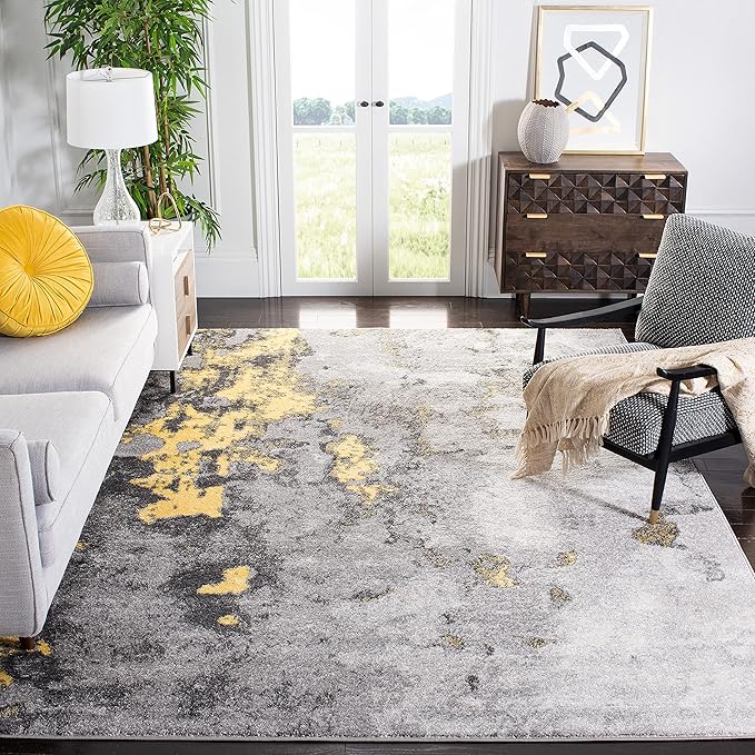 SAFAVIEH Adirondack Collection 10' Square Grey / Yellow ADR134H Modern Abstract Non-Shedding Living Room Bedroom Dining Home Office Area Rug