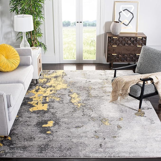SAFAVIEH Adirondack Collection 10' Square Grey / Yellow ADR134H Modern Abstract Non-Shedding Living Room Bedroom Dining Home Office Area Rug