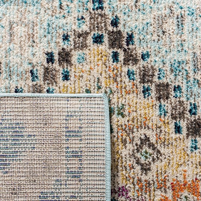 SAFAVIEH Madison Collection Area Rug - 9' x 12', Blue & Yellow, Boho Diamond Distressed Design, Non-Shedding & Easy Care, Ideal for High Traffic Areas in Living Room, Bedroom (MAD418K)