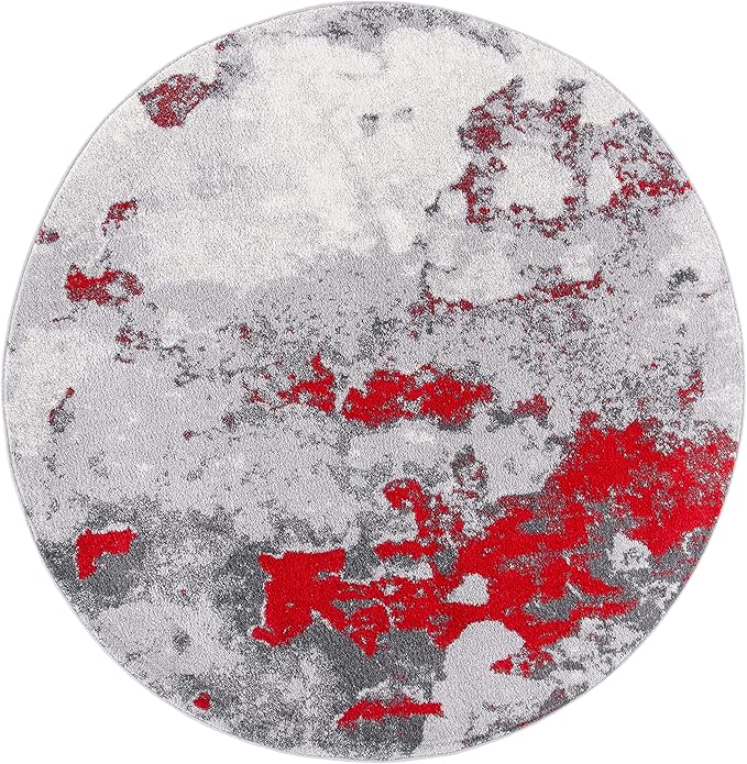SAFAVIEH Adirondack Collection 6' Round Red / Grey ADR134Q Modern Abstract Non-Shedding Dining Room Entryway Foyer Living Room Bedroom Area Rug
