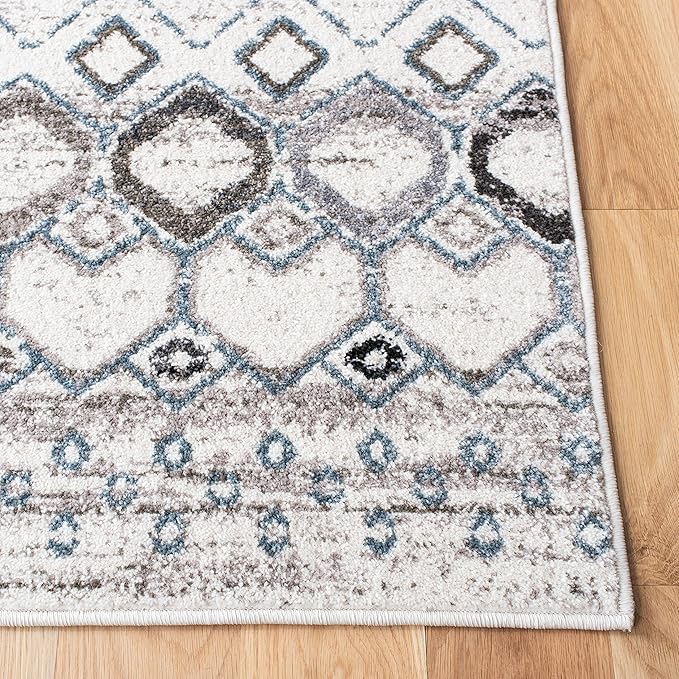 SAFAVIEH Amsterdam Collection Runner Rug - 2'3" x 10', Ivory & Grey, Moroccan Boho Design, Non-Shedding & Easy Care, Ideal for High Traffic Areas in Living Room, Bedroom (AMS108A)