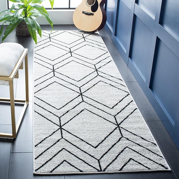 SAFAVIEH Adirondack Collection Runner Rug - 2'6" x 10', Ivory & Black, Modern Geometric Design, Non-Shedding & Easy Care, Ideal for High Traffic Areas in Living Room, Bedroom (ADR241A)