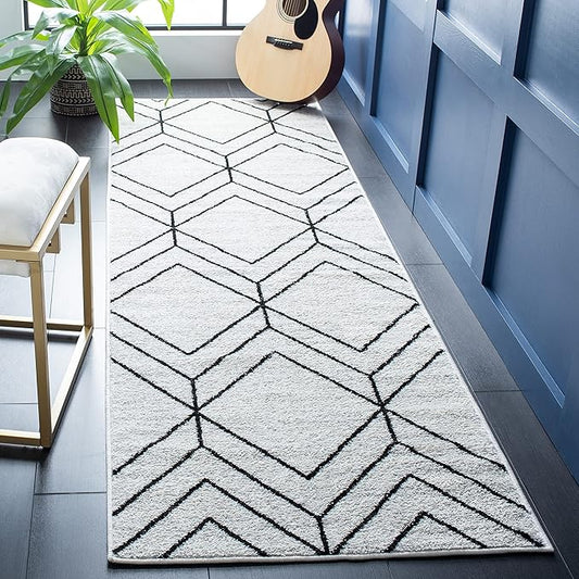 SAFAVIEH Adirondack Collection Runner Rug - 2'6" x 10', Ivory & Black, Modern Geometric Design, Non-Shedding & Easy Care, Ideal for High Traffic Areas in Living Room, Bedroom (ADR241A)