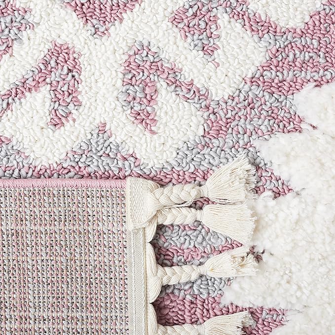 Safavieh Moroccan Tassel Shag Collection Runner Rug - 2'3" x 8', Pink & Ivory, Rustic Trellis, Non-Shedding & Easy Care, 2-inch Thick Ideal for High Traffic Areas in Living Room, Bedroom (MTS652U)