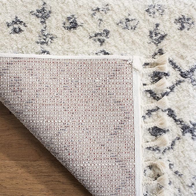 SAFAVIEH Berber Fringe Shag Collection 2'2" x 12' Cream / Dark Grey BFG516A Moroccan Non-Shedding Living Room Bedroom Dining Room Entryway Plush 1.2-inch Thick Runner Rug